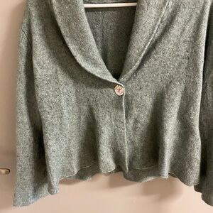 Womens light green cashmere cardigan with mother of pearl accent button